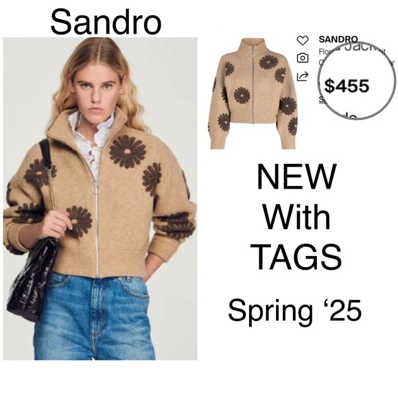 NWT ⭐️ SANDRO Cropped Wool Knit Jacket/Sweater ⭐️ Paris brand - Picture 1 of 16